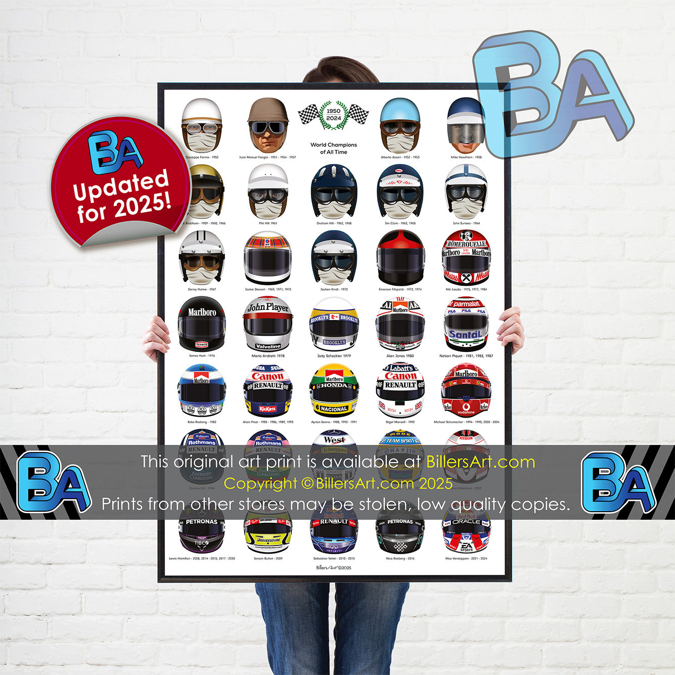 Formula 1 All Time World Champions Helmet Print