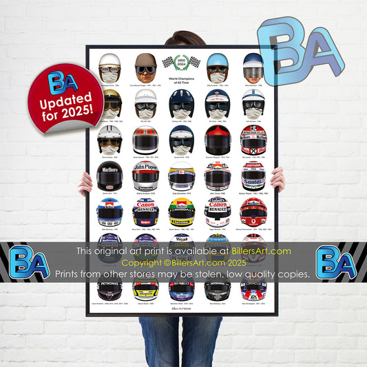 Formula 1 All Time World Champions Helmet Print