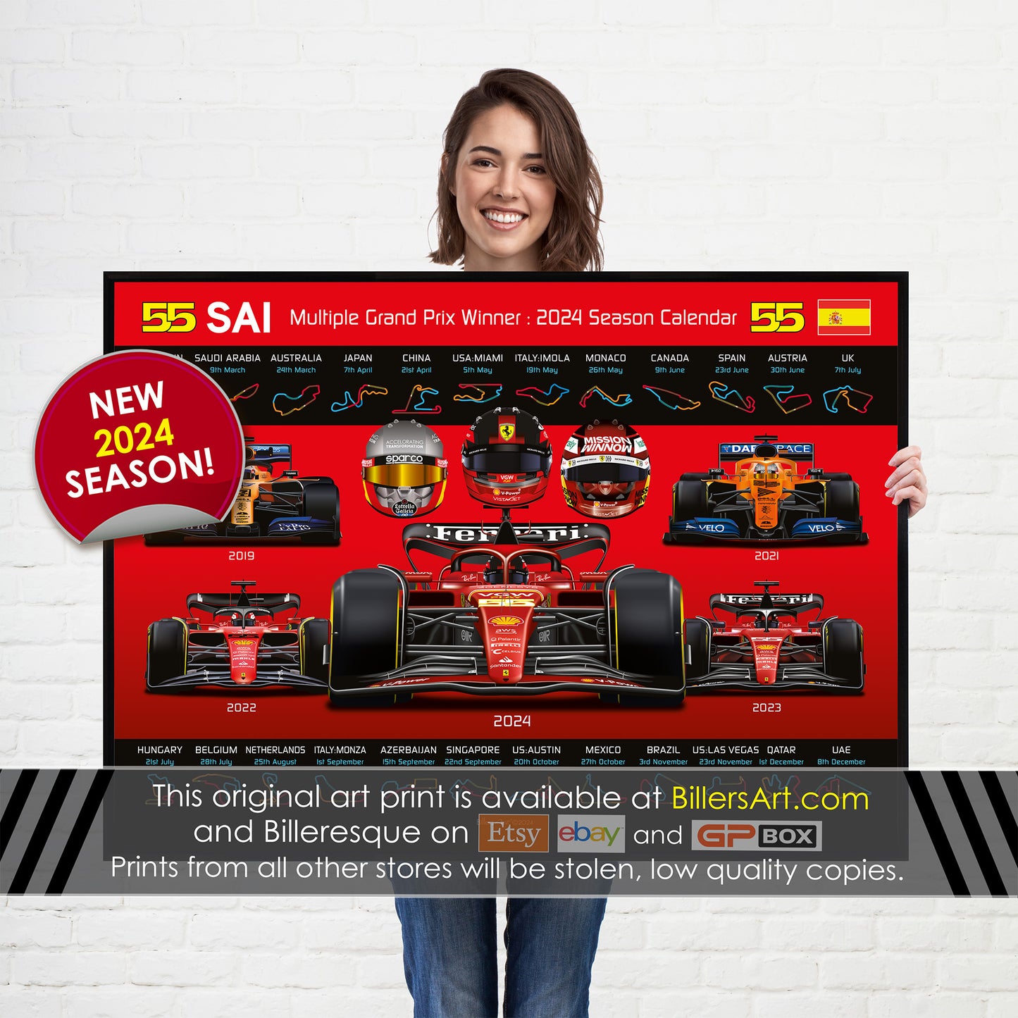 Carlos Sainz Formula 1 2024 Detailed Season Dates Wall Calendar