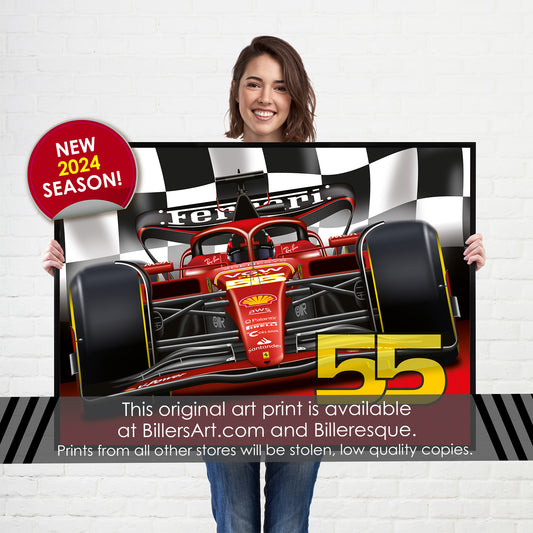 Carlos Sainz Formula 1 Ferrari 2024 Chequered Flag Print