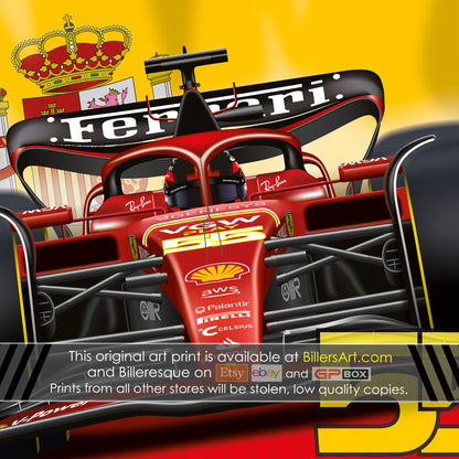 Carlos Sainz Formula 1 Ferrari 2024 Flag Print