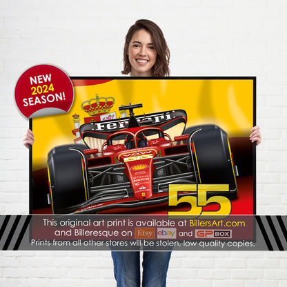 Carlos Sainz Formula 1 Ferrari 2024 Flag Print