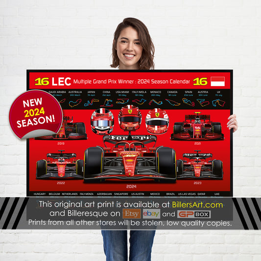 Charles Leclerc 2024 Formula 1 Detailed Season Wall Calendar Print