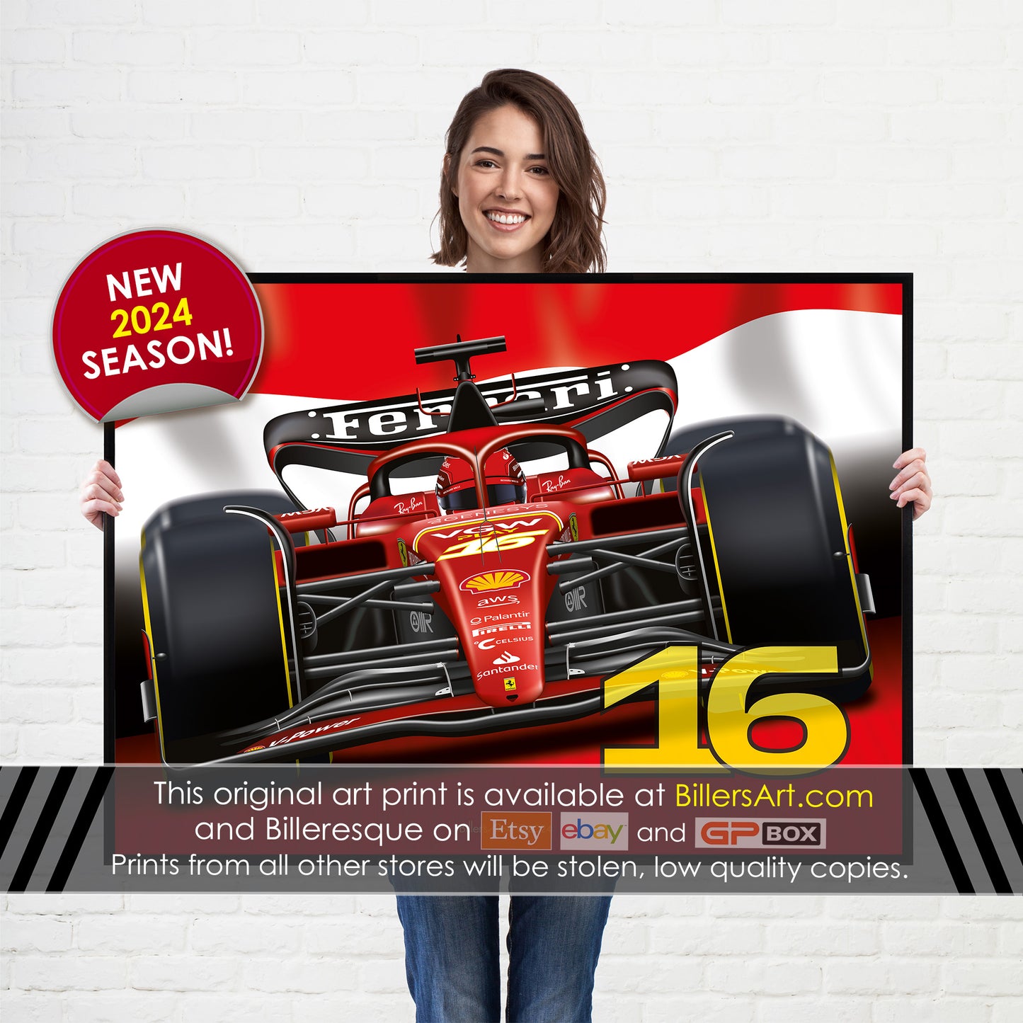 Charles Leclerc Formula 1 Ferrari 2024 Flag Print