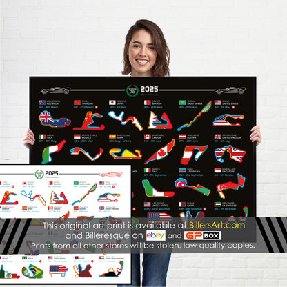 Formula 1 2025 Season Fixtures and Circuits Wall Calendar (Landscape)