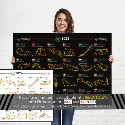 Formula 1 2025 Season Fixtures Wall Calendar with Circuits (Landscape)