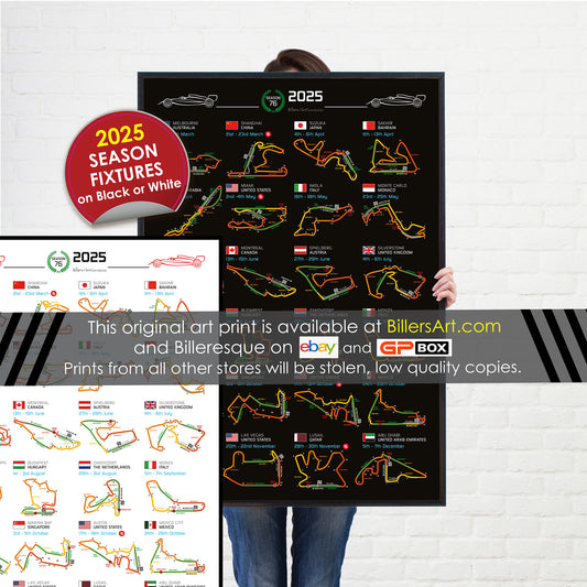 Formula 1 2025 Season Fixtures Wall Calendar with Circuits (Portrait)