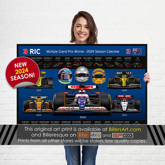 Daniel Ricciardo Formula 1 2024 Detailed Season Dates Wall Calendar