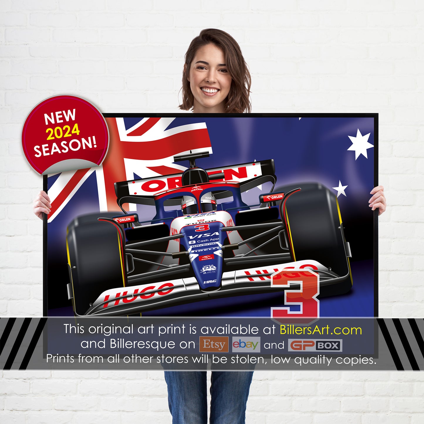 Daniel Ricciardo Formula 1 RB Racing 2024 Flag Print