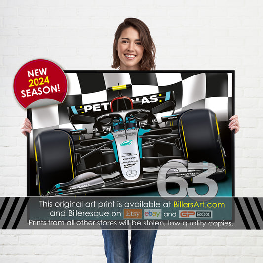 George Russell Formula 1 Mercedes Racing 2024 Chequered Flag Print