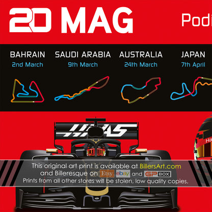 Kevin Magnussen Formula 1 2024 Detailed Season Dates Wall Calendar