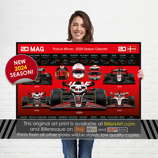 Kevin Magnussen Formula 1 2024 Detailed Season Dates Wall Calendar