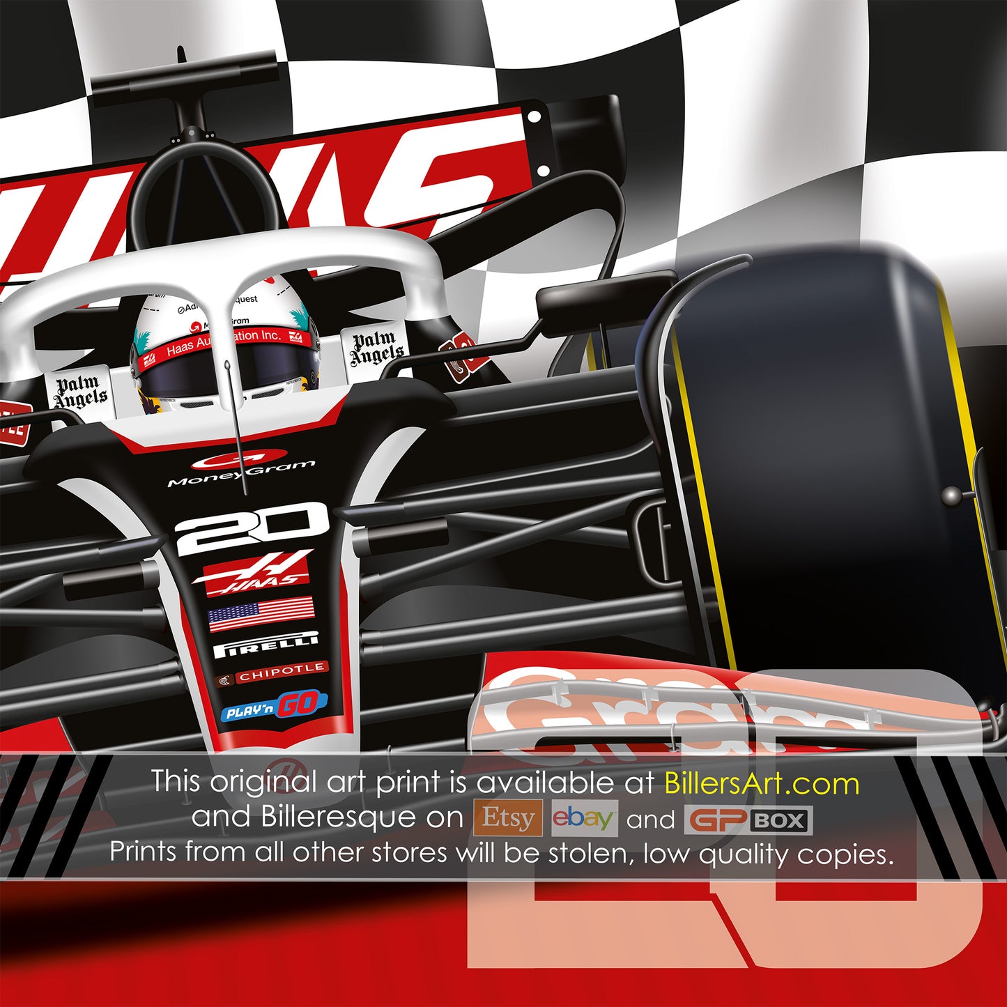 Kevin Magnussen Formula 1 Haas Racing 2024 Chequered Flag Print