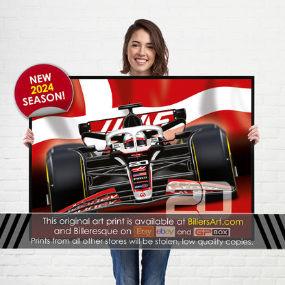 Kevin Magnussen Formula 1 Haas Racing 2024 Flag Print