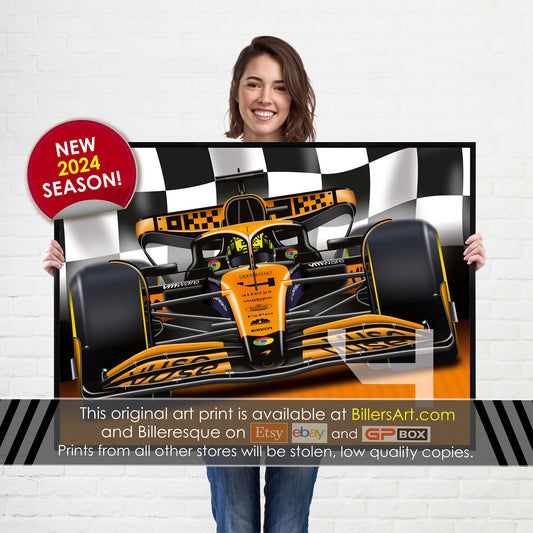 Lando Norris Formula 1 McLaren Racing 2024 Chequered Flag Print