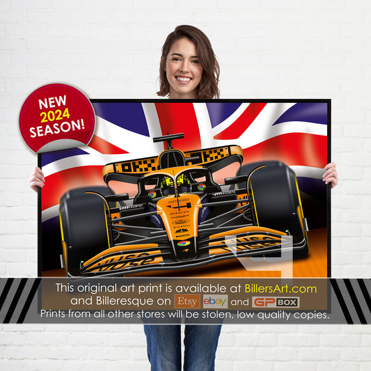 Lando Norris Formula 1 McLaren Racing 2024 Flag Print