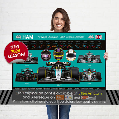 Lewis Hamilton Formula 1 2024 Detailed Season Dates Wall Calendar