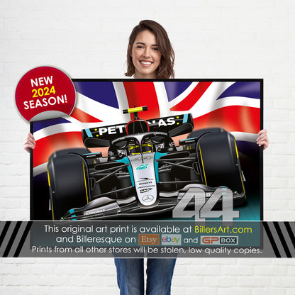 Lewis Hamilton Formula 1 Mercedes Racing 2024 Flag Print