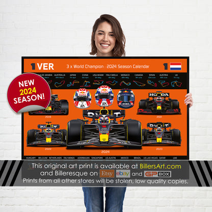 Max Verstappen Formula 1 2024 Detailed Season Dates Wall Calendar