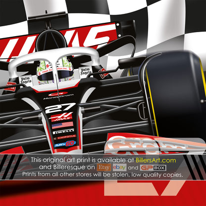 Nico Hulkenberg Formula 1 Haas Racing 2024 Chequered Flag Print