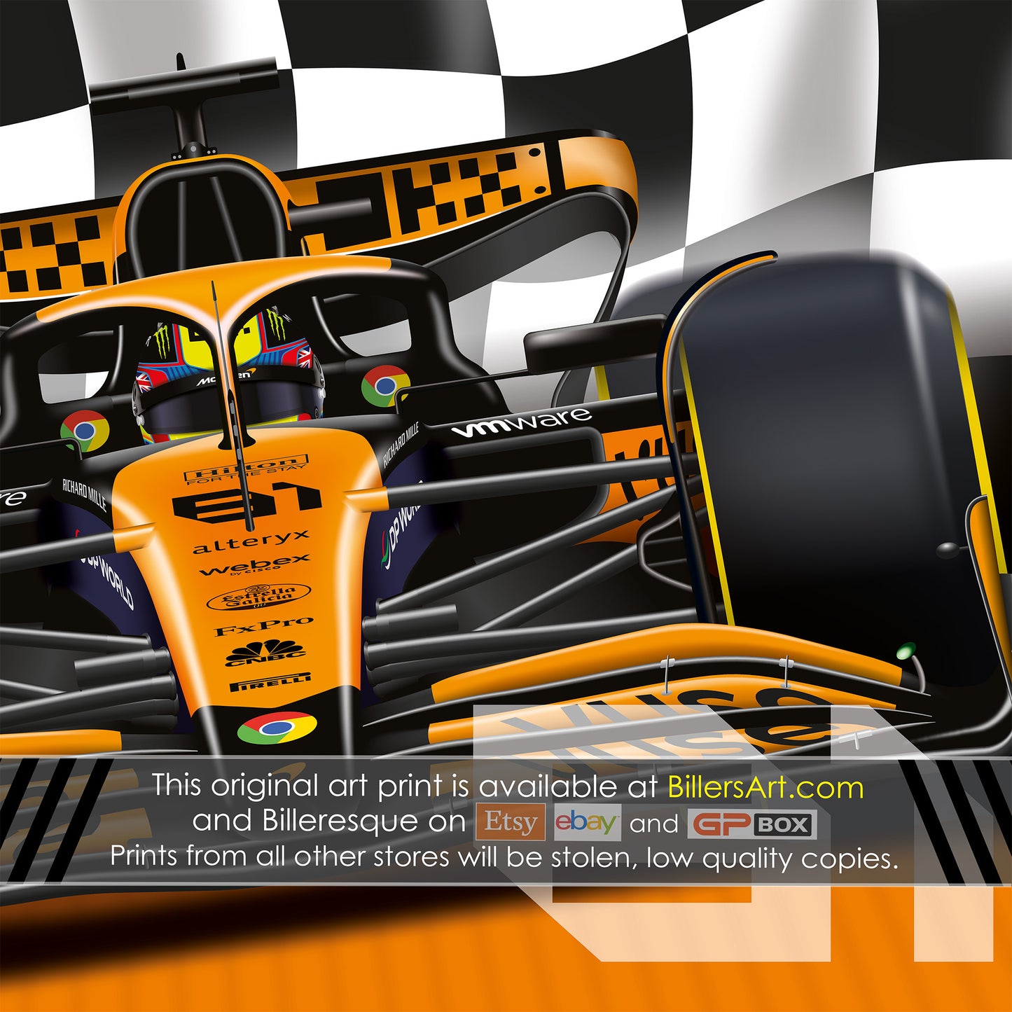 Oscar Piastri Formula 1 McLaren Racing 2024 Chequered Flag Print