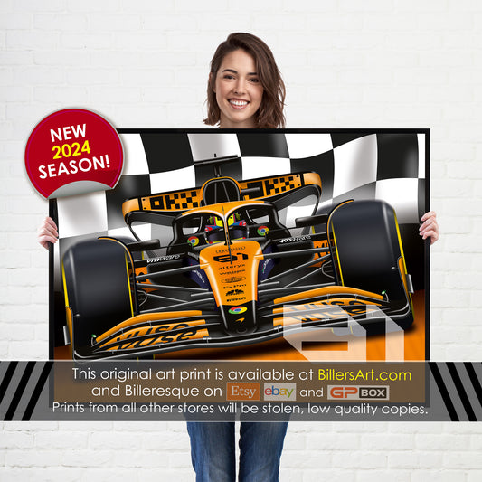 Oscar Piastri Formula 1 McLaren Racing 2024 Chequered Flag Print