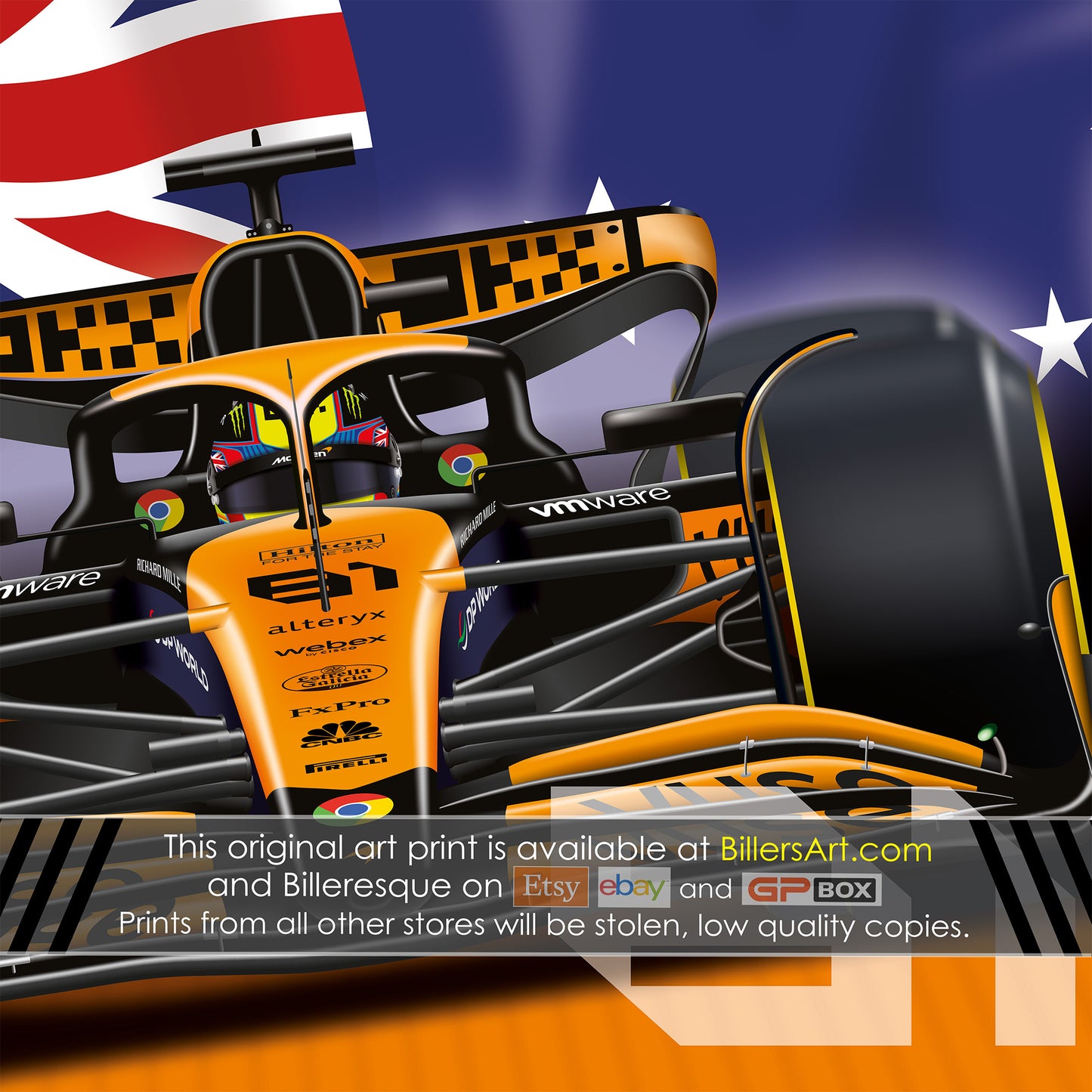 Oscar Piastri Formula 1 McLaren Racing 2024 Flag Print