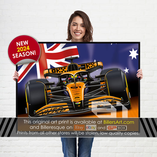 Oscar Piastri Formula 1 McLaren Racing 2024 Flag Print