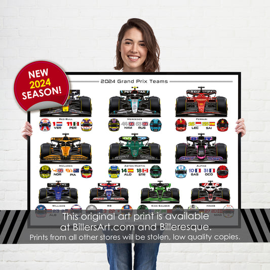 Formula 1 Latest Teams and Drivers 2024 Wall Print