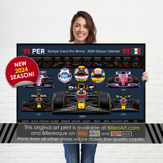 Sergio Perez Formula 1 2024 Detailed Season Dates Wall Calendar