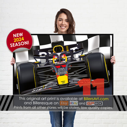 Sergio Perez Formula 1 Red Bull Racing 2024 Chequered Flag Print