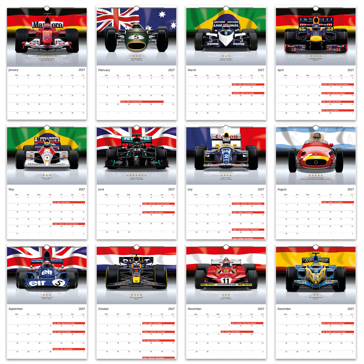 2027 Formula 1 Top Drivers of All Time Calendar