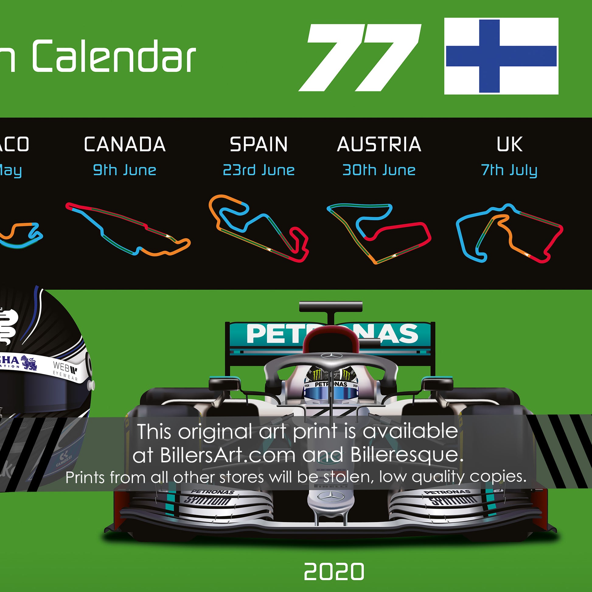 Valtteri Bottas Formula 1 2024 Detailed Season Dates Wall Calendar