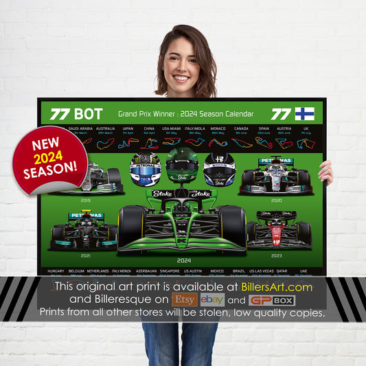 Valtteri Bottas Formula 1 2024 Detailed Season Dates Wall Calendar