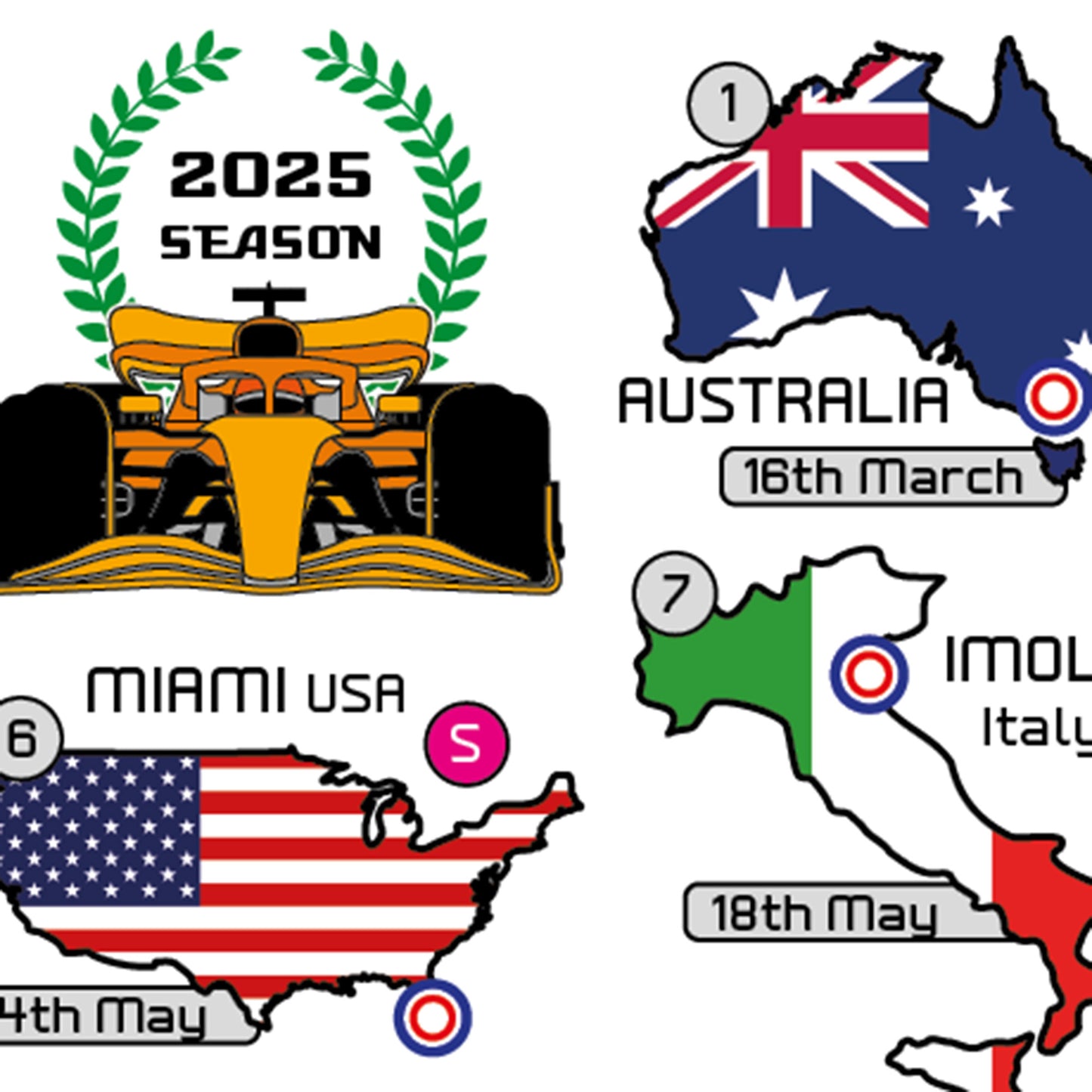 2025 Formula 1 Calendar Mug With Counties and Flag - All F1 Races (2024 also available)