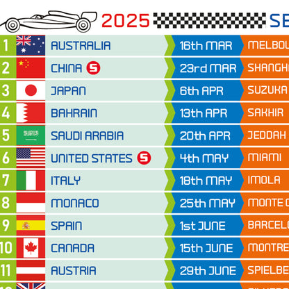 Formula 1 FIXTURES 2025 Mug - Formula 1 schedules calendar - (2024 Seasons Also Available)