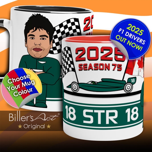 Formula 1 Mug Caricature of the 2025 Aston Martin Driver Lance Stroll