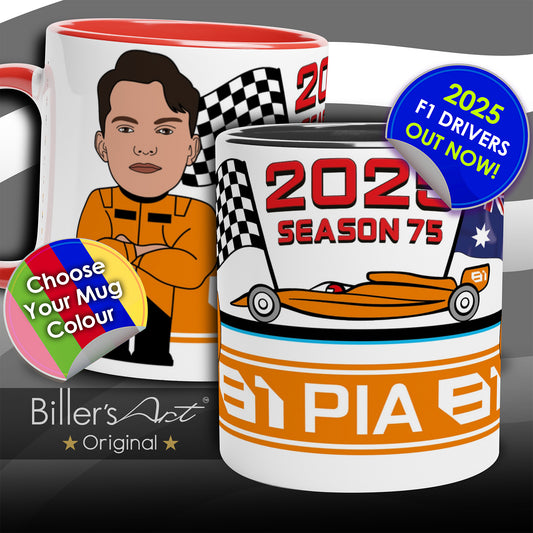 Formula 1 Mug Caricature of the 2025 McLaren Driver Oscar Piastri