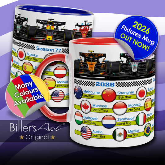 2026 Formula 1 Calendar with Country Flags Mug - Featuring all F1 Races