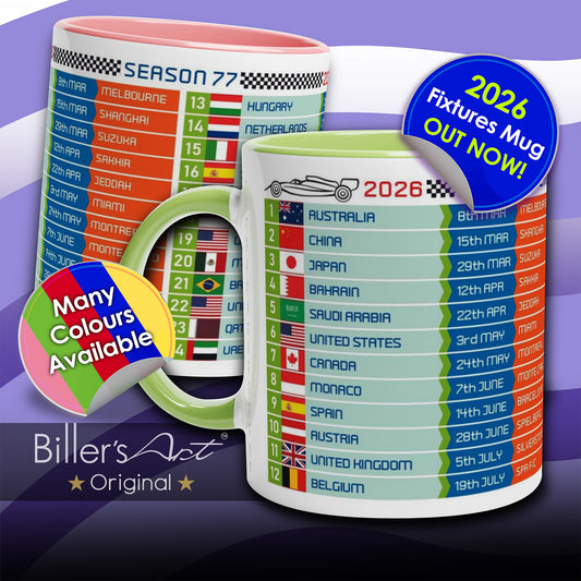 Formula 1 FIXTURES 2026 Mug - Formula 1 schedules calendar