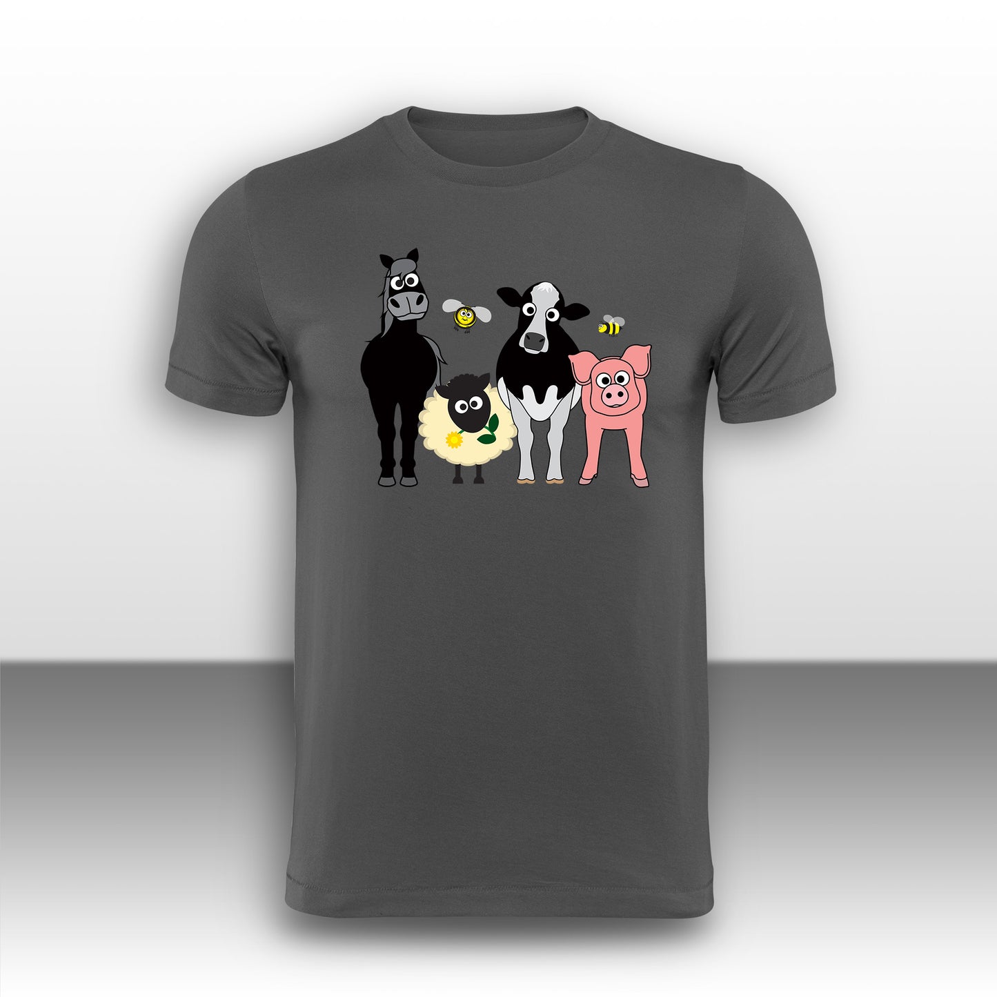 Happy Farm Animals Adult T-Shirt from the Farm Yard Collection