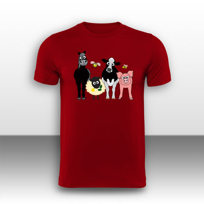 Happy Farm Animals Adult T-Shirt from the Farm Yard Collection