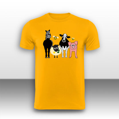 Happy Farm Animals Adult T-Shirt from the Farm Yard Collection