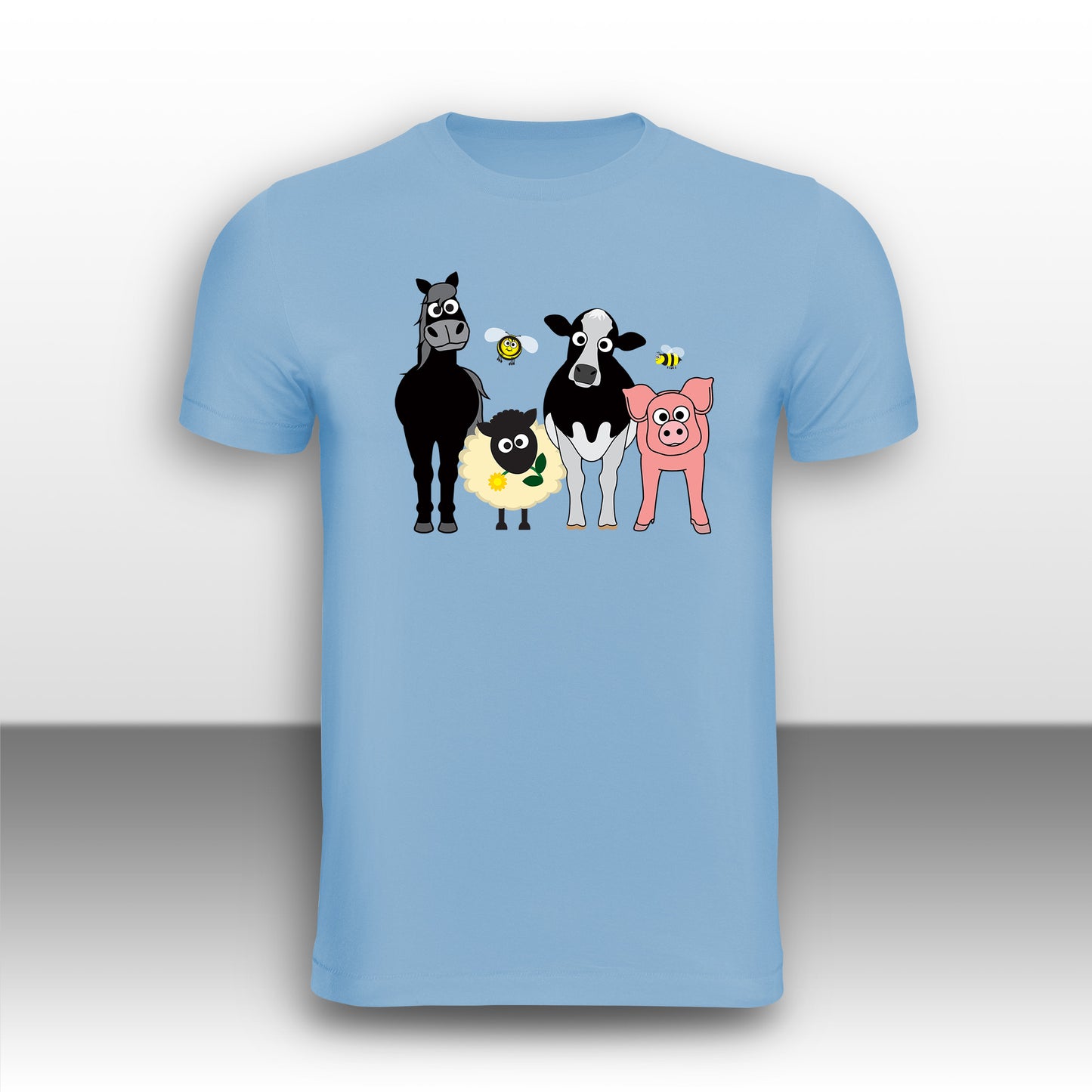 Happy Farm Animals Adult T-Shirt from the Farm Yard Collection