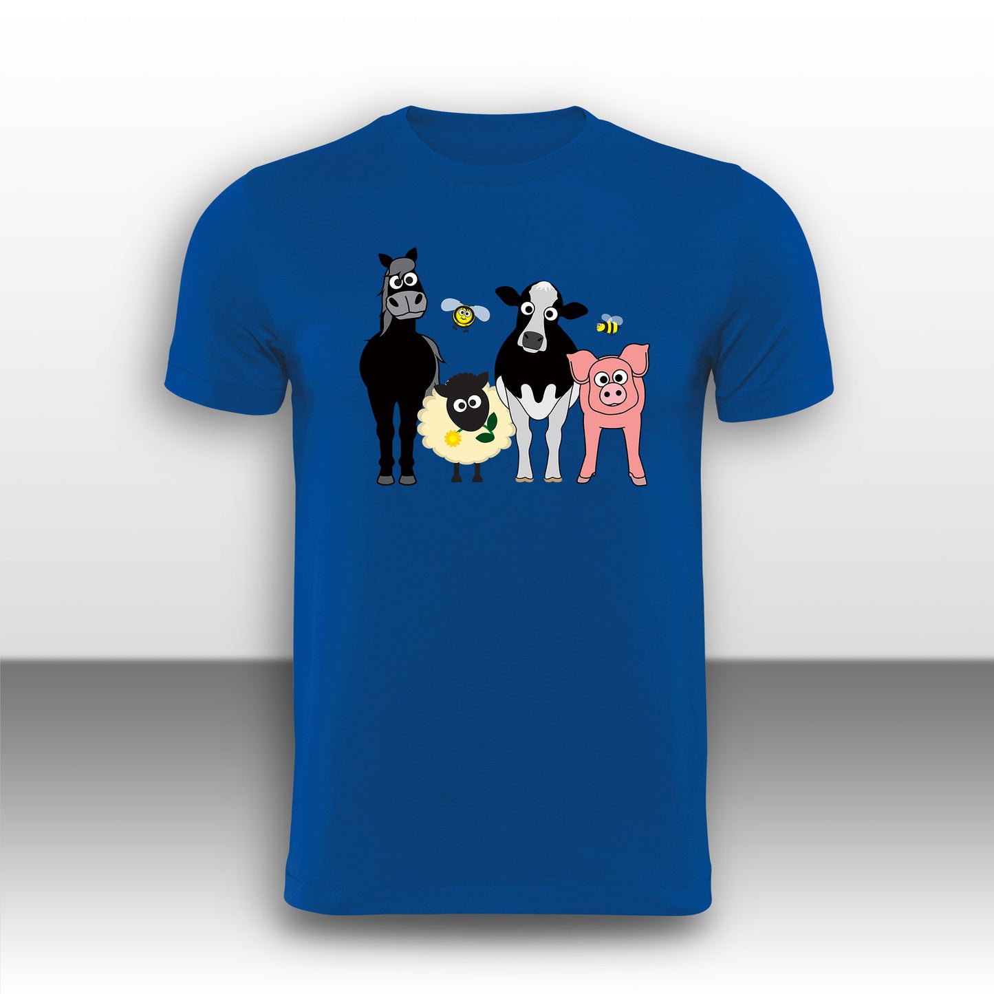 Happy Farm Animals Adult T-Shirt from the Farm Yard Collection