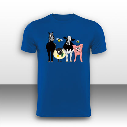 Happy Farm Animals Adult T-Shirt from the Farm Yard Collection