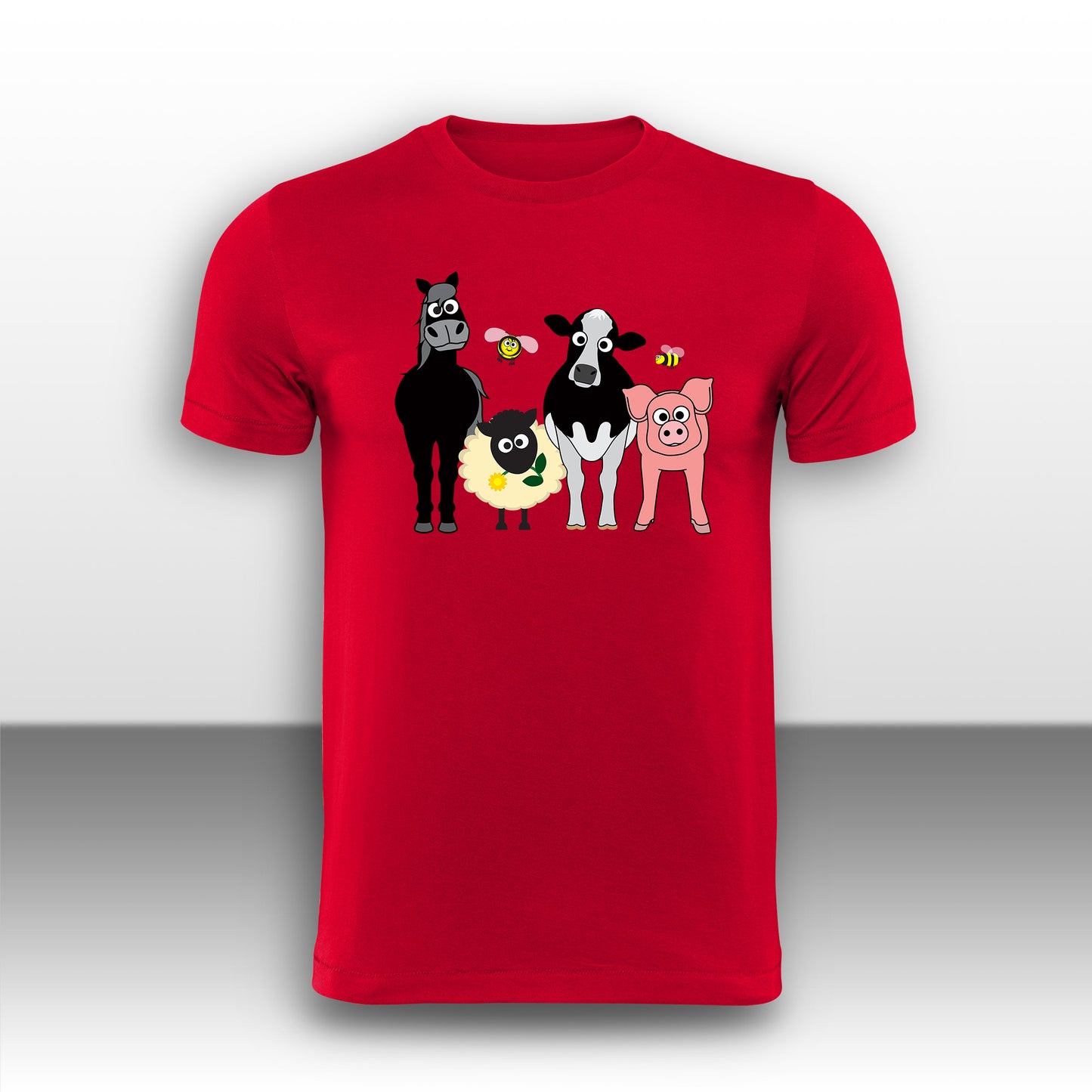 Happy Farm Animals Adult T-Shirt from the Farm Yard Collection