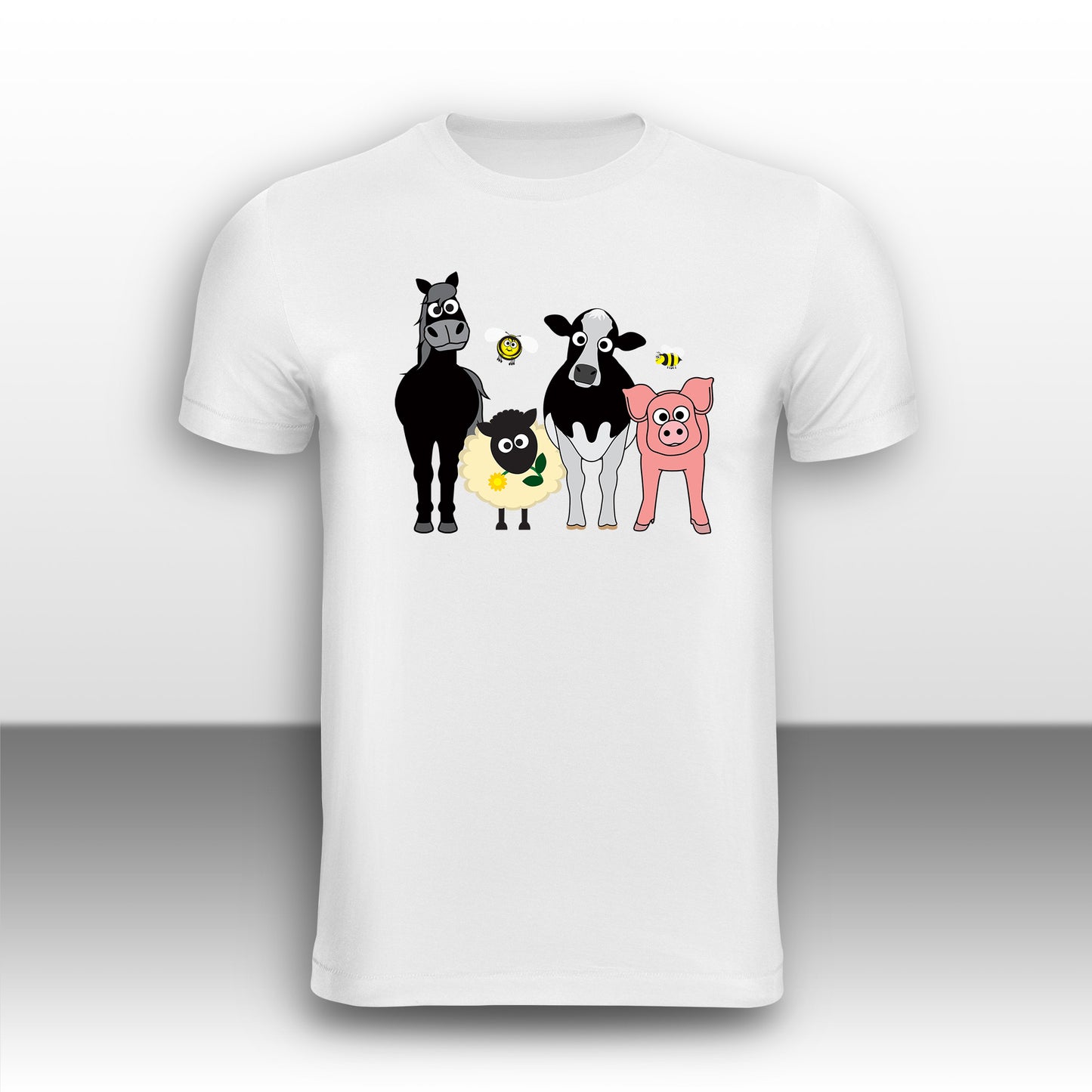 Happy Farm Animals Adult T-Shirt from the Farm Yard Collection