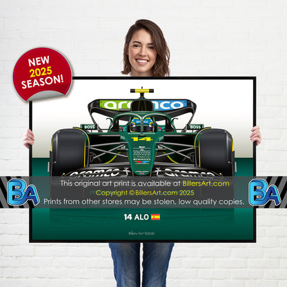 Fernando Alonso Formula 1 Aston Martin 2025 Racing Car Print