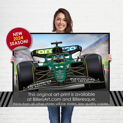 Fernando Alonso Formula 1 Aston Martin 2024 Racing Car Print